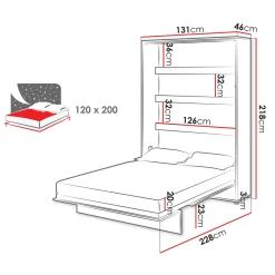 Letto a scomparsa verticale 120x200 cm una piazza e mezza bianco Camelio
