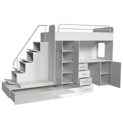 Letto a soppalco con armadio 324x180cm bianco grigio 2 letti Diego Gihome®