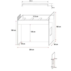 Letto a soppalco con armadio 254x120cm bianco grigio Simone Gihome®