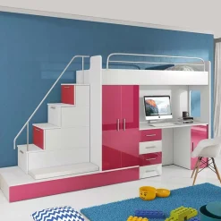 Letto a soppalco con armadio 324x180cm bianco rosa 2  letti Diego Gihome®