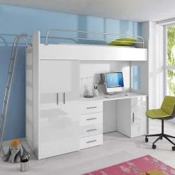 Letto a soppalco per bambini con armadio 204x86cm bianco Luca