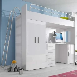 Letto a soppalco per bambini con armadio 204x86cm bianco Luca