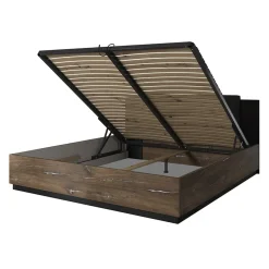 Letto alla francese contenitore 140x200cm quercia scuro nero Vulcano