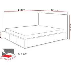 Letto alla francese 140x200 cm con rete contenitore imbottito grigio Orione