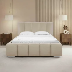 Letto alla francese 140x200 cm con rete contenitore imbottito beige Cometa