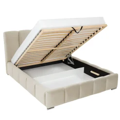 Letto alla francese 140x200 cm con rete contenitore imbottito beige Cometa