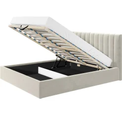 Letto alla francese 140x200 cm con rete contenitore imbottito beige Orione