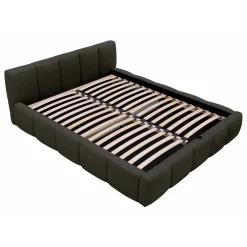 Letto alla francese 140x200cm con rete contenitore imbottito tessuto bouclé nero Aluna