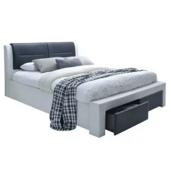 Letto alla francese 140x200cm con cassetti in ecopelle bianco nero Gallipoli Gihome®