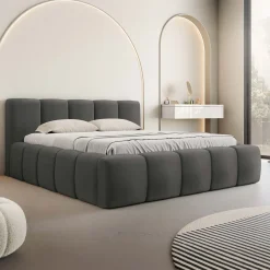 Letto alla francese 140x200cm con rete contenitore imbottito grigio scuro Aluna