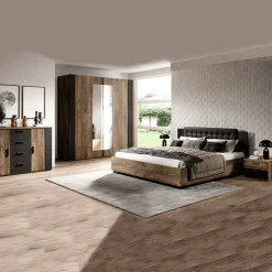Letto alla francese 140x200cm quercia scuro nero Vulcano