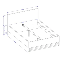 Letto alla francese 140x200cm rovere metallo nero Petra