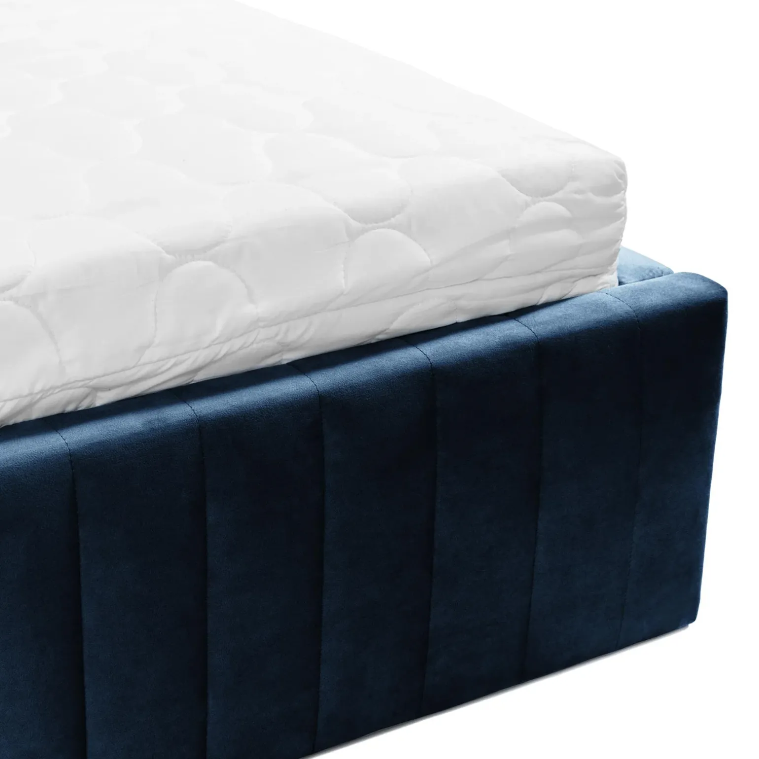 Letto contenitore alla francese 140x200cm imbottito velluto blu Poffi