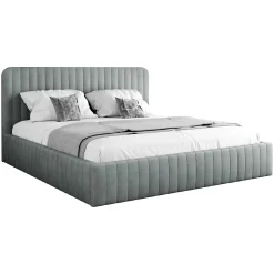 Letto contenitore alla francese 140x200cm imbottito velluto grigio Poffi