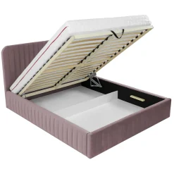 Letto contenitore matrimoniale 160x200 imbottito velluto rosa Poffi