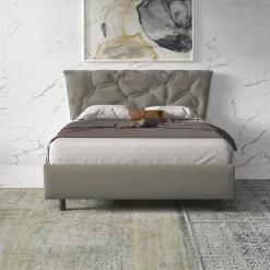 Letto contenitore matrimoniale 160x195 imbottito tessuto tortora DreamSpace