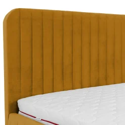 Letto contenitore matrimoniale oversize 180x200 imbottito velluto senape Poffi