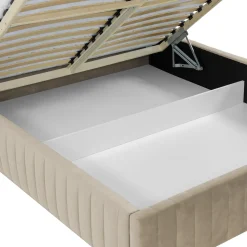 Letto contenitore matrimoniale oversize 180x200 imbottito velluto beige Poffi