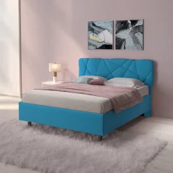 Letto contenitore matrimoniale 160x195 imbottito tessuto azzurro LuxeSleep