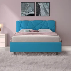 Letto contenitore matrimoniale 160x195 imbottito tessuto azzurro LuxeSleep