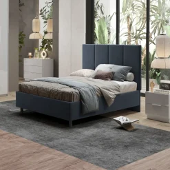 Letto contenitore matrimoniale 160x195 imbottito tessuto blu SleepSolutions