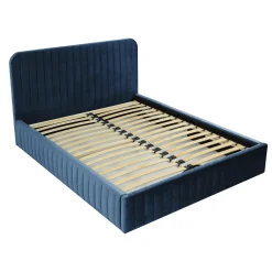 Letto contenitore matrimoniale oversize 180x200 imbottito velluto blu Poffi