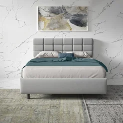 Letto contenitore matrimoniale 160x195 imbottito tessuto grigio Supreme Sleep