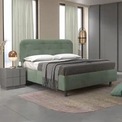 Letto contenitore matrimoniale 160x195cm imbottito tessuto verde salvia DreamLift