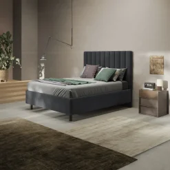 Letto contenitore matrimoniale 160x195cm imbottito tessuto antracite CozyCubby