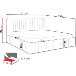 Letto contenitore matrimoniale 160x200 imbottito velluto grigio Poffi