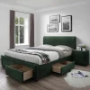 Letto imbottito in velluto con cassettoni 160x200cm verde Quincy