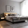 Letto matrimoniale contenitore 160x200cm con LED e presa USB-C grigio nero rovere Luna
