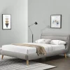 Letto matrimoniale in tessuto 160x200cm grigio chiaro legno naturale Pompei Gihome®