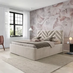 Letto matrimoniale oversize 180x200 cm con rete contenitore imbottito beige Polaris