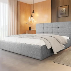 Letto matrimoniale oversize 180x200 cm con rete contenitore imbottito grigio chiaro Silla
