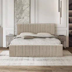 Letto matrimoniale oversize 180x200cm imbottito con contenitore beige Emporio