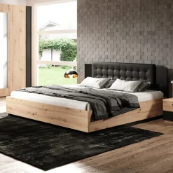 Letto matrimoniale oversize 180x200cm con rete contenitore rovere nero Vulcano