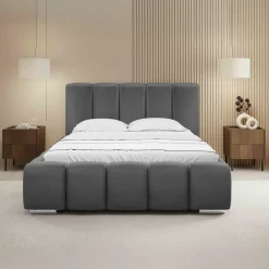 Letto matrimoniale 160x200 cm con rete contenitore imbottito grigio scuro Cometa