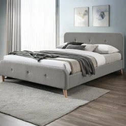 Letto matrimoniale 160x200 cm con rete a doghe imbottito grigio Dreama