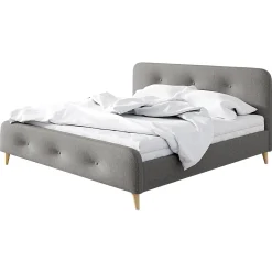 Letto matrimoniale 160x200 cm con rete a doghe imbottito grigio Dreama