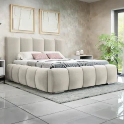 Letto matrimoniale 160x200 cm con rete contenitore imbottito beige Cometa