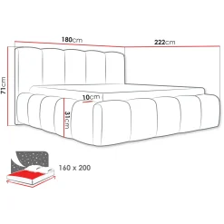 Letto matrimoniale 160x200cm con rete contenitore imbottito tessuto bouclé turchese Aluna