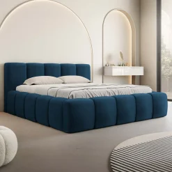 Letto matrimoniale 160x200cm con rete contenitore imbottito blu Aluna