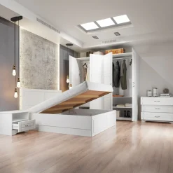 Letto matrimoniale 160x200cm con 2 comodini stile classico bianco opaco Friuli