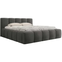 Letto matrimoniale 160x200cm con rete contenitore imbottito grigio scuro Aluna
