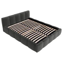 Letto matrimoniale 160x200cm con rete contenitore imbottito grigio scuro Aluna