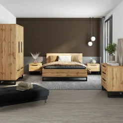 Letto matrimoniale 160x200cm rovere metallo nero industrial Petra