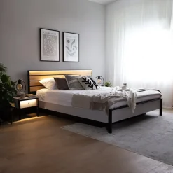 Letto oversize contenitore 180x200cm con LED e presa USB-C grigio nero rovere Luna