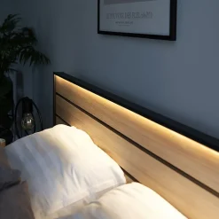 Letto oversize contenitore 180x200cm con LED e presa USB-C grigio nero rovere Luna