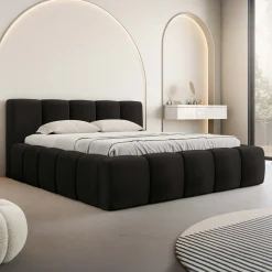 Letto oversize 180x200cm con rete contenitore imbottito nero Aluna